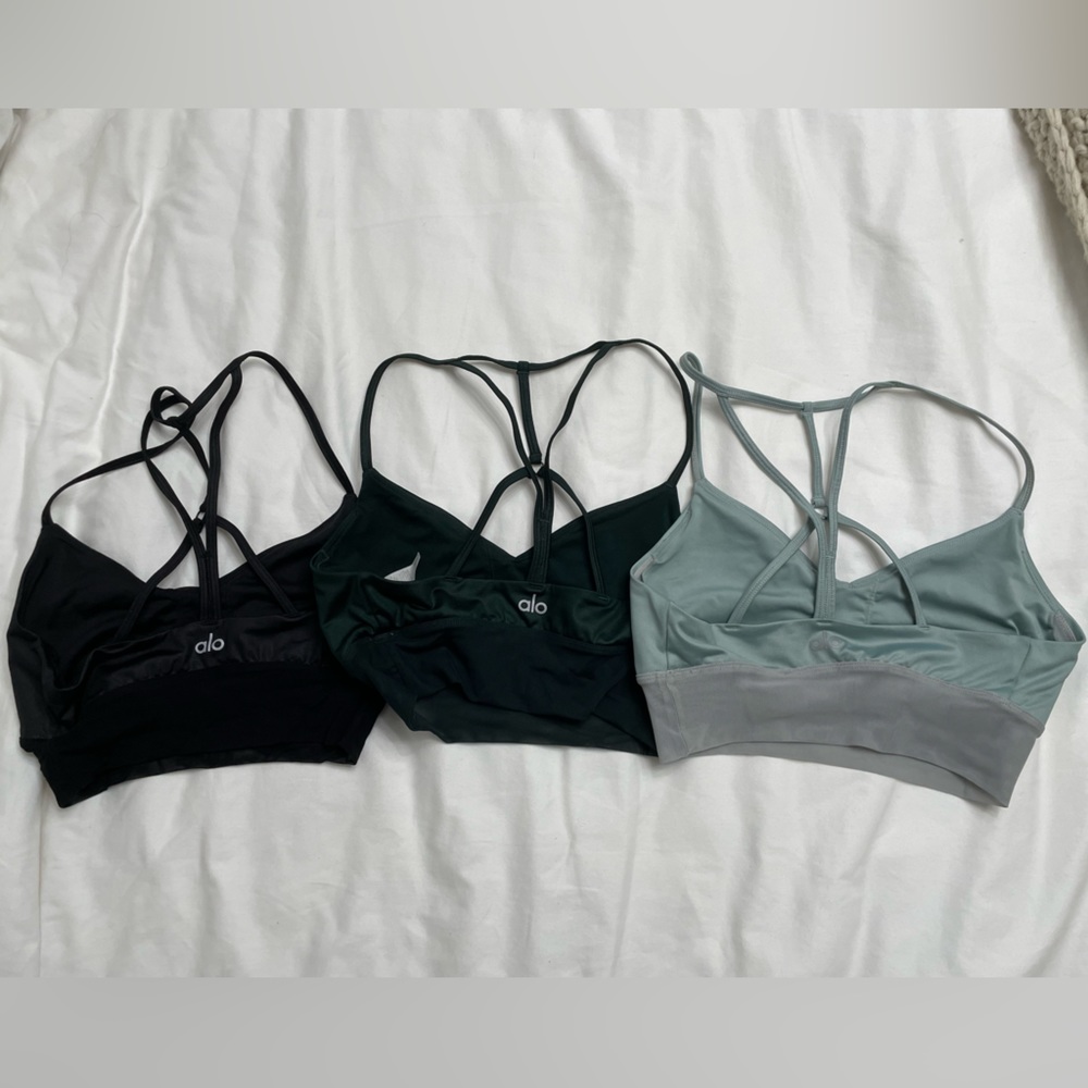 Alo Yoga Lavish Bra - XS - 3 pack black, green, seafoam